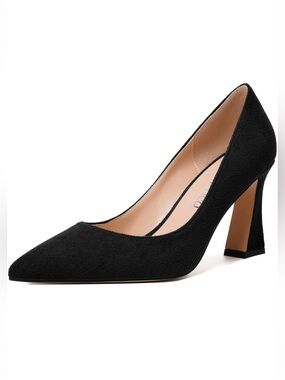 NWT Black Suede Pumps Block Heel Pointed Toe Classic Heels US 9
